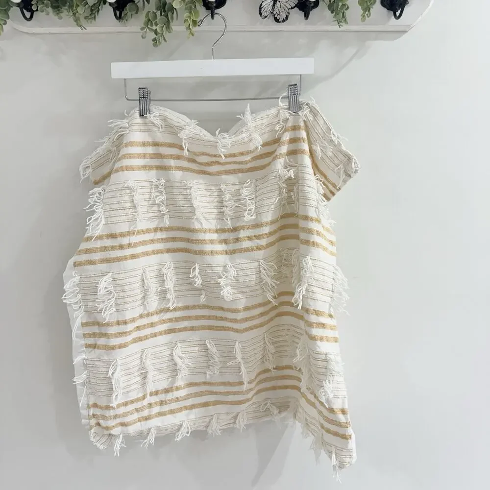 Anthropologie Boho Fringe Single Pillow Sham Yellow White